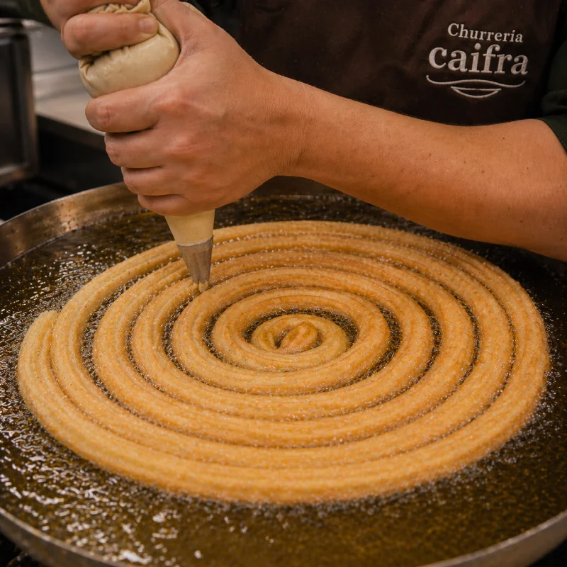 Haciendo churros en churreria Caifra en sanlucar de barrameda Cadiz